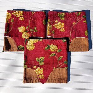 WAVERLY Curtain Valances Mistral Red Scalloped Gingham Grapes Fruit SET OF 3 Vtg